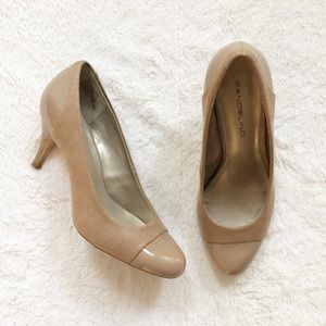 Bandolino | ‘Cunning’ Tan Fabric/Patent Pumps